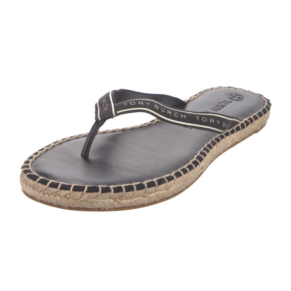 TORY BURCH Thong Espadrilles Leather Flip Flops Size 8 - Picture 3 of 5